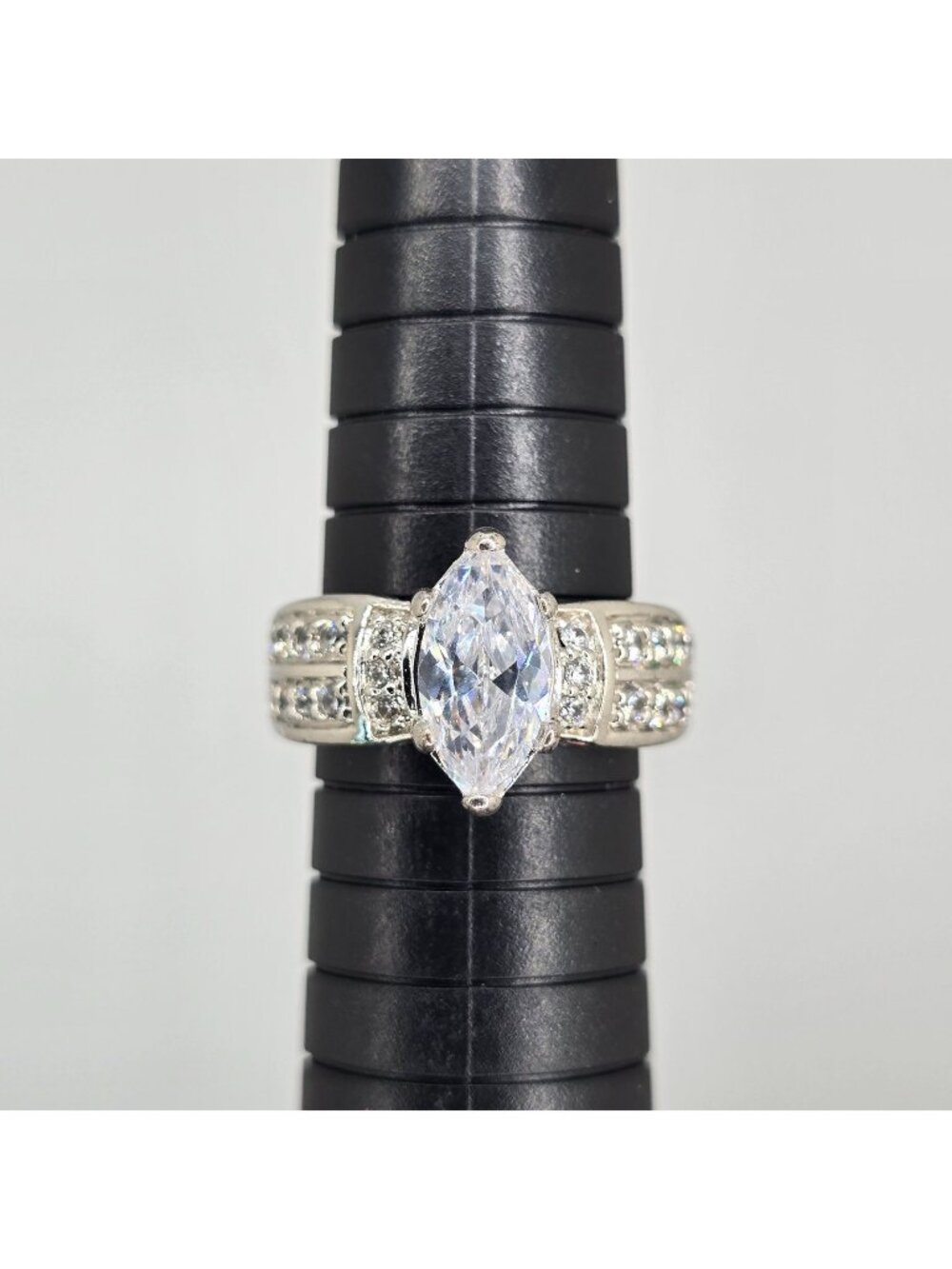 Vintage SETA Ring Marquise Cut Costume Jewelry Engagement Size 8 Silver Tone